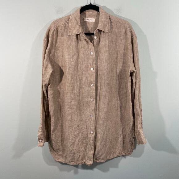 Everlane Men Tan 100% European Flax Linen Button Up Shirt Size M - Picture 1 of 8